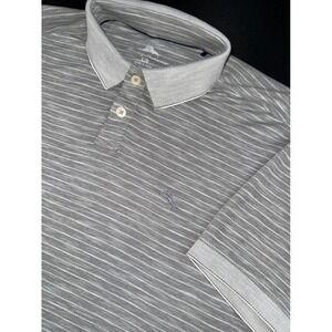 Tommy Bahama Mens Large Gray Striped Short Sleeve Polo‎ Shirt Marlin Logo Cotton